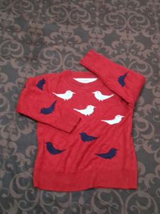 Red Bird Print Sweater