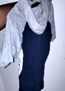 Crop Top Hoodie (S) Size Blue And Grey Colour
