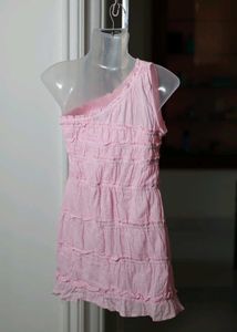 Pink Ruffle One-Shoulder Dress
