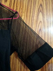 Black Graphic Mesh Top
