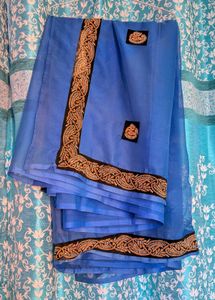 Elegant Blue Embroidered Saree