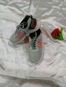 Gray & Orange Striped Sneakers