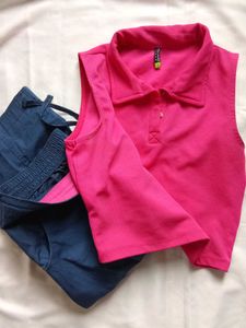 pink collar Cropped top