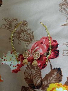 Rose Gold Jhumka Earrings & Hair Chain Set