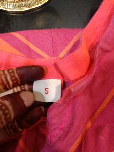 Pink &amp;Orange Striped A-Line Kurta