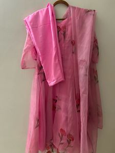 Baby pink organza Anarkali .