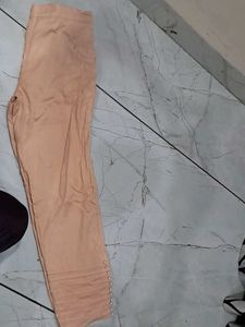 Women Peach Pants with Pearl Detail