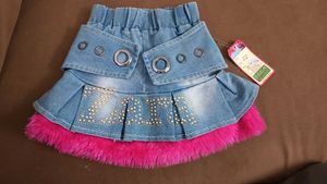 Denim & Pink Fur Mini Skirt