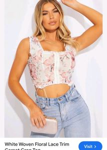 Preetylittlething Lace Trim Corset Crop Top