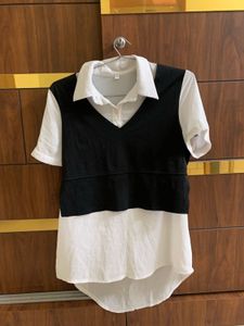 Black Vest Layered Look Korean Shirt