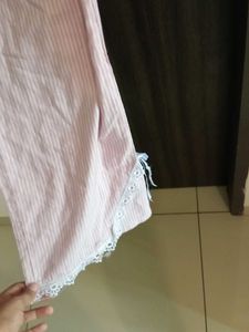Pink Striped Lounge Pants with Lace Detail