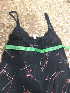 Black Flower Printed Nighty With Straps