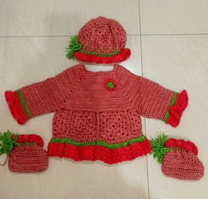 Baby Girl Dress With Shoes And Cap 💗
