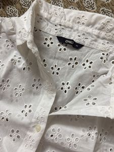 White Eyelet Button-Down Shirt