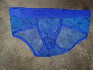 Men&#39;s Blue Mesh Large Fishnet Briefs.