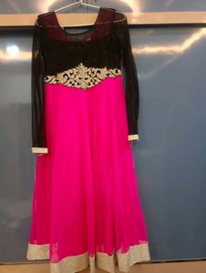 Elegant Pink & Black Anarkali Dress