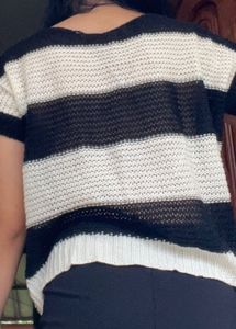 Striped Knit Button Top