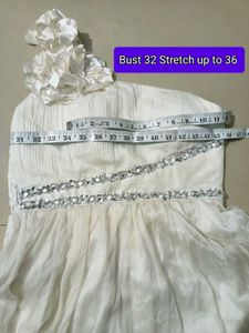 White One-Shoulder Party Dress Stretchy Bust-Waist