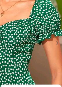 Floral Print Puff Sleeves A-line Dress