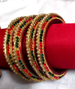 Red &amp; Jewel Bangles (Set of 4)