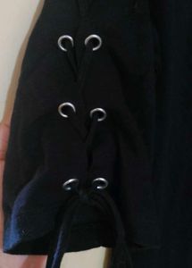 Black Lace-Up Sleeve Top/T Shirt
