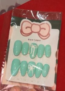 Mint Bow Press-On Nails