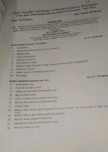 Pathology Question Papers Qp Code 3154 Rajiv Gandh