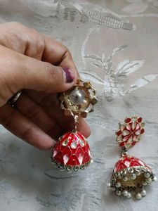 Red Enamel Jhumka Earrings