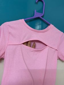 Pink Cutout Ribbed Tee