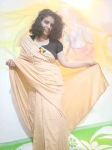 Cream Satin Saree