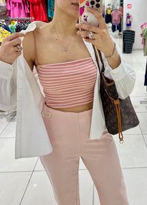 Pink &amp; White Stripes Crop Top
