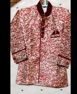 Elegant Red Sherwani Jacket With Bottom Wear
