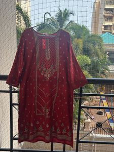 Elegant Red Embroidered Kurta with tag