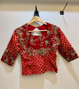Royal Red Polka Heavy Banarasi Wedding Blouse
