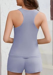 Blue Striped Ribbed Tank &amp; Shorts Set
