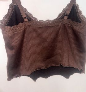 Brown Lace Trim Cami Top