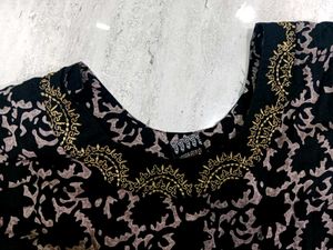 Black Anarkali Dress with Gold Neck Pattern