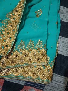 Cyan Blue Work Saree