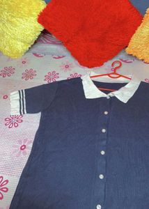 Korean Long Style Top Half Sleeve And Koller Blue