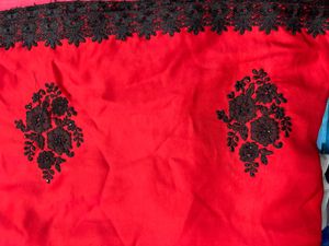 Red &amp; Black Embroidered Fabric