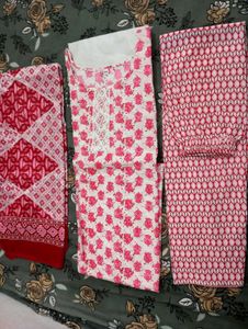 Pink & White Kurta-Dupatta Set
