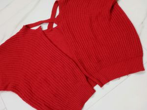 Stylish Red Corchet SHRUG