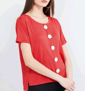 Max Red Solid Knitted &amp; Woven Top (M SIZE)