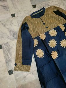 Navy &amp; Gold Embroidered Dress
