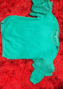 Green Ruffle Sleeve Sweater