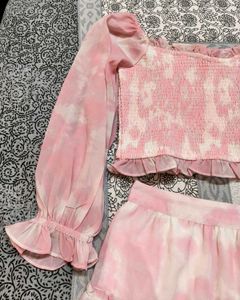 AND Women Pink Tie &amp; Dye Top Skirt Co-ord Set