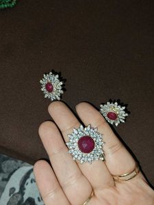 AD Pendant And earrings With Ruby Stone