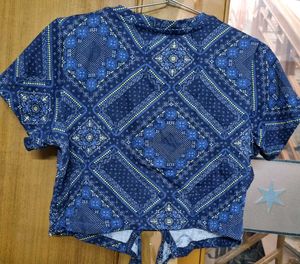 Patterned Tie-Front Crop Top