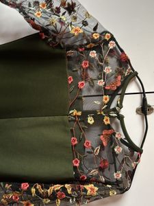 Green Embroidered Bodycon Midi Dress