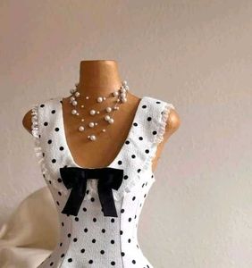 y2k conquete white dot dress